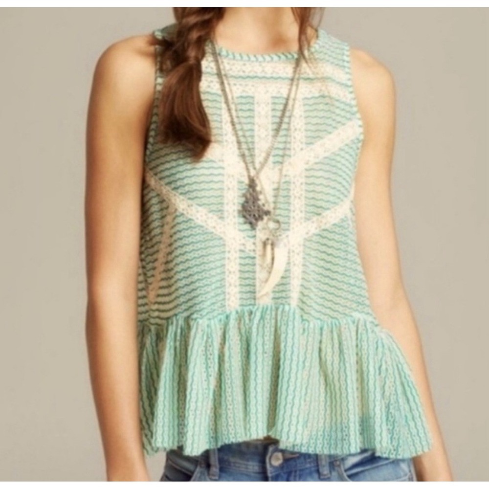 Free People Where We Roam Babydoll Tank Top Lace Peplum Garden Boho Small